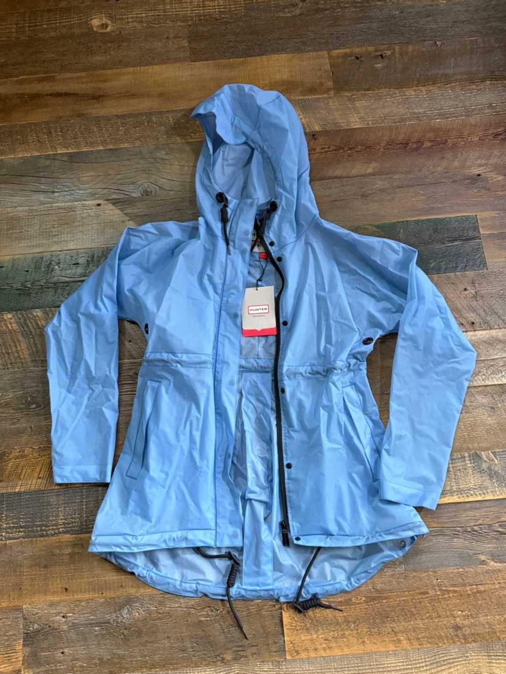 Hunter Light Blue Hooded Trench Raincoat
